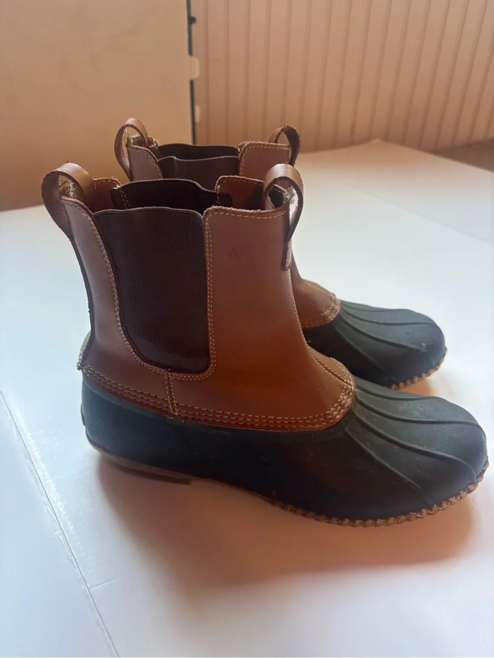 Lands' End Chelsea Duck Boots Pull-On Ankle Leather Brown/Black Men's 9
